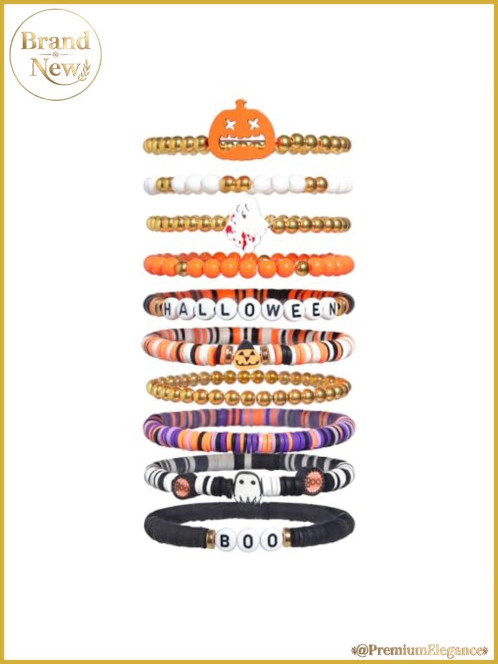 Halloween Bracelets Set for Women, 10pcs Heishi Bead Stretch Elastic Stackable